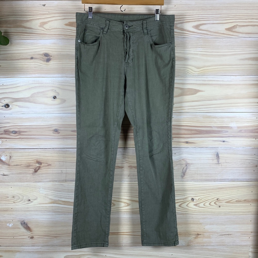 James Perse Pants Men 32 Olive Green 5-Pocket Cotton Linen Casual Actual 34x33